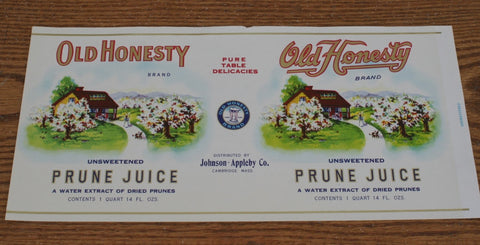 Vintage tin can label- 'Old Honesty Prune Juice'