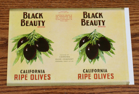 Vintage tin can label- Black olives